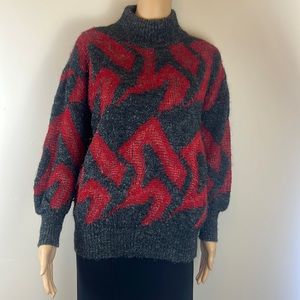 Vintage Courreges red and grey mock neck sweater